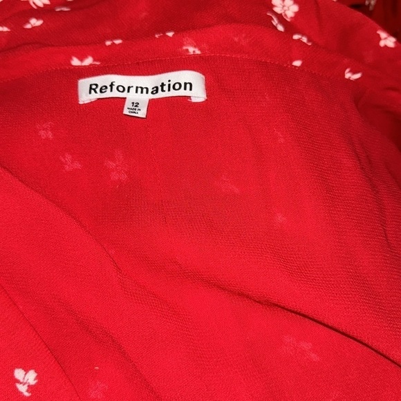 NWOT REFORMATION Talleen Red Floral Print Ruffle maxi cap sleeves Dress sz 12 - Picture 5 of 7